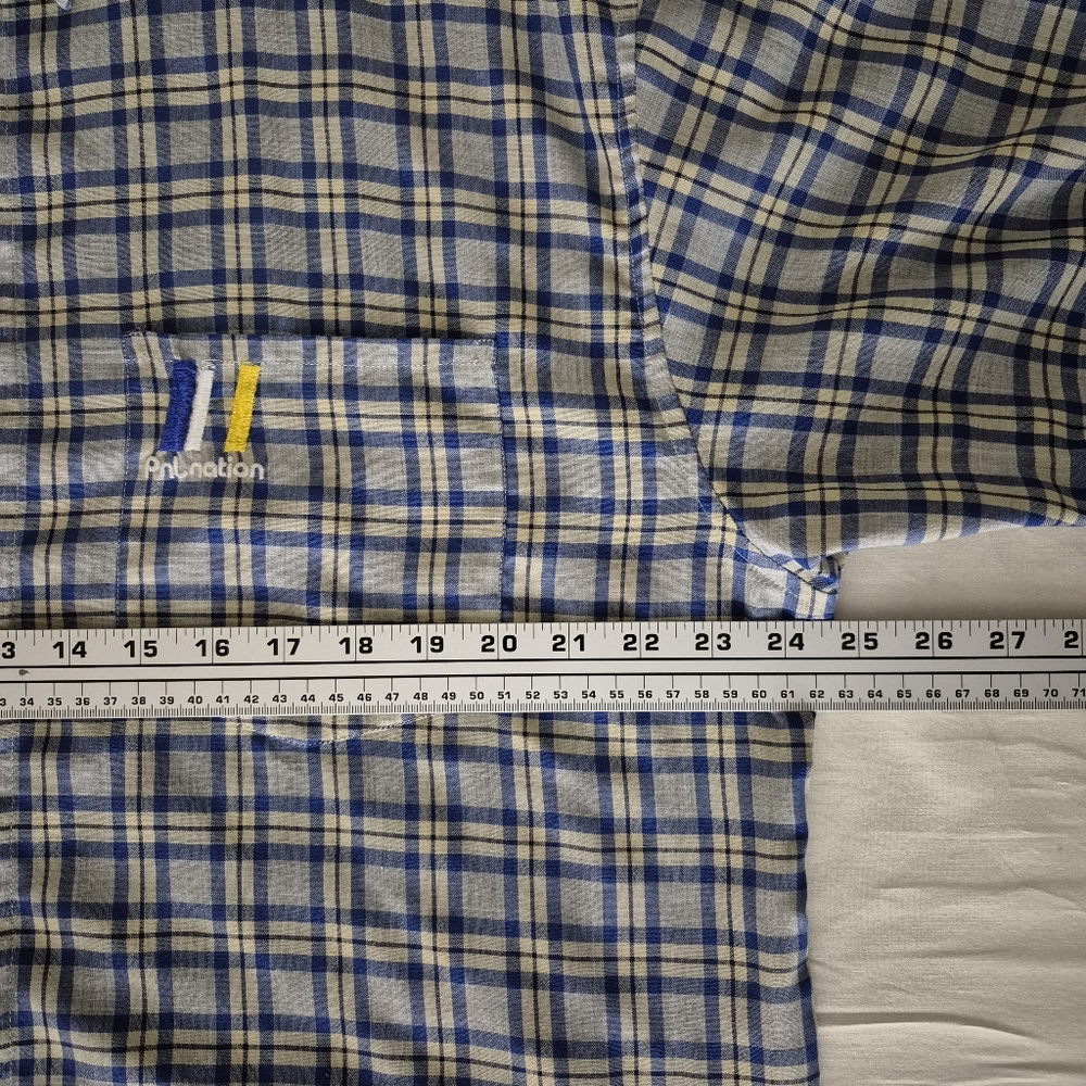 Vintage PNB Nation XL Blue Plaid Hidden Button Up Woven Shirt Streetwear Hip Hop - Picture 8 of 9